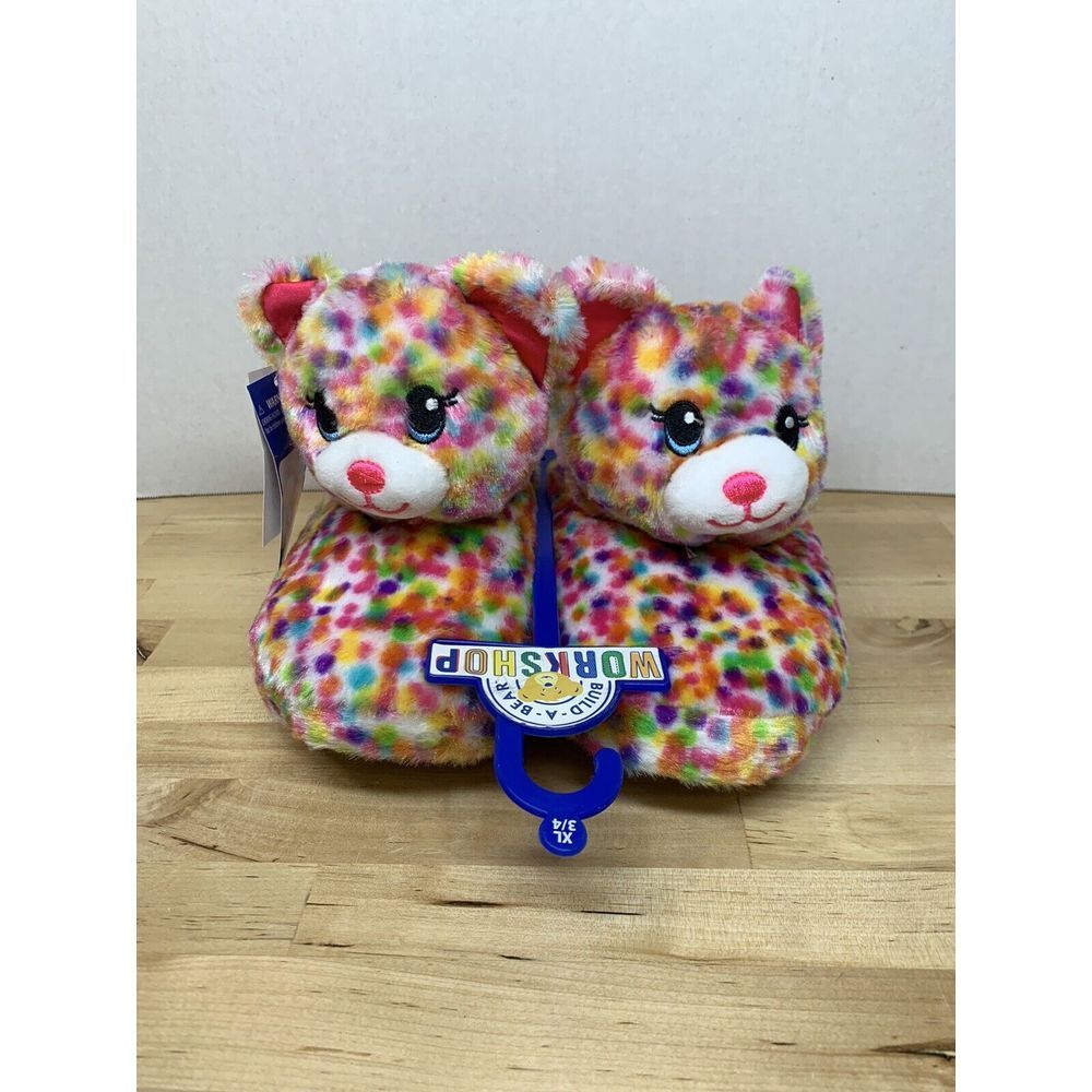 Build a Bear Workshop Rainbow Spotted Slippers NWT XL 3/4‎